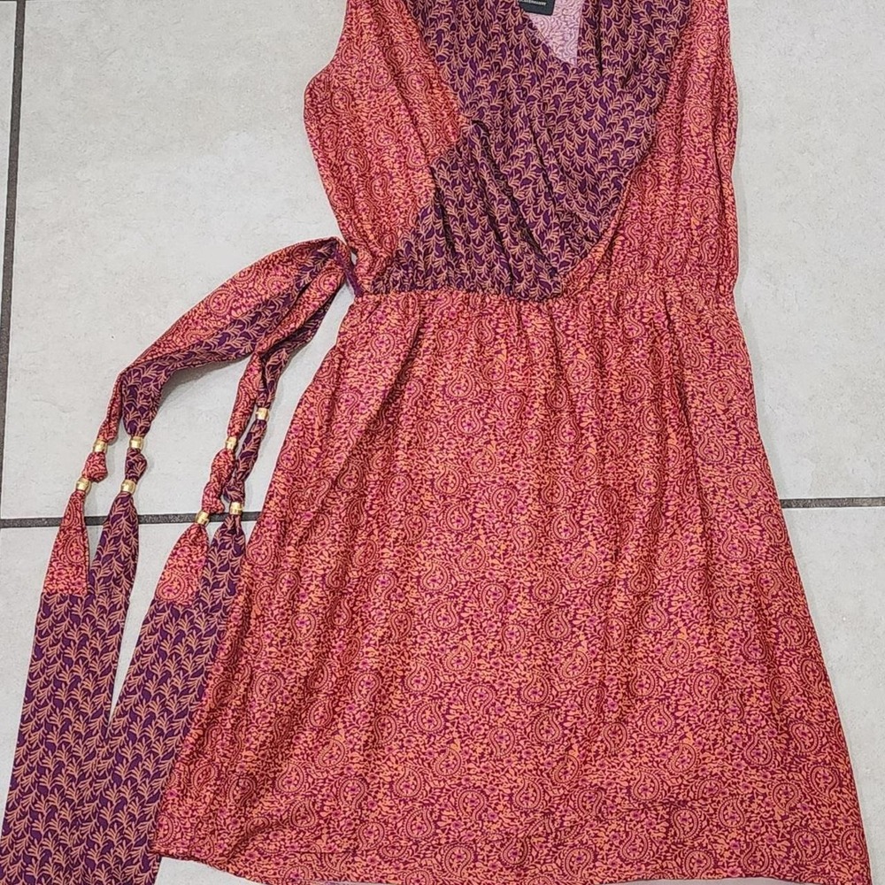 Vix Paula Hermanny Silk Blend Paisley Mini Dress Orange Purple Small New